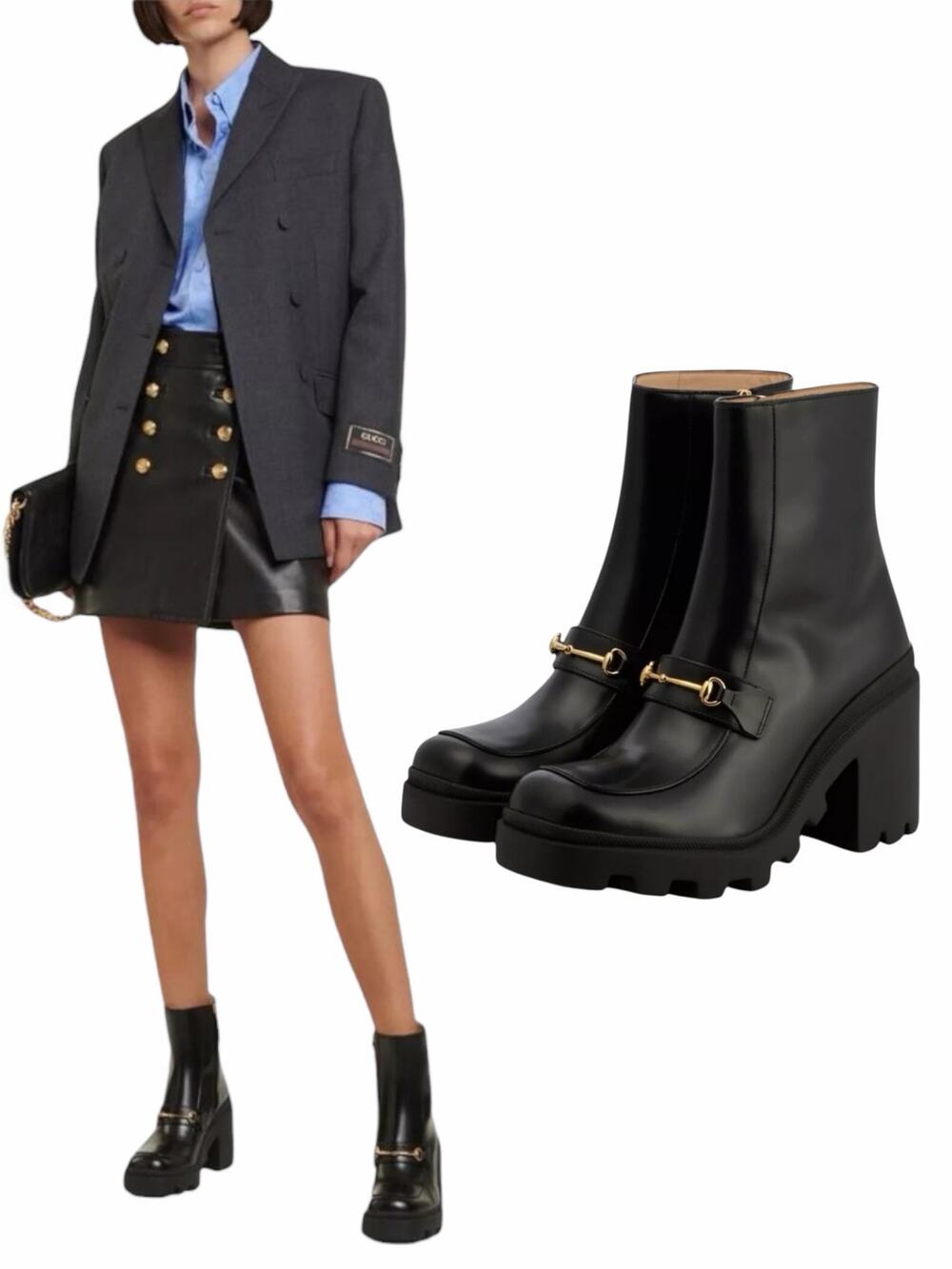 Gucci Magnum Calf Leather Horsebit Lug Sole Boots Black Size 40